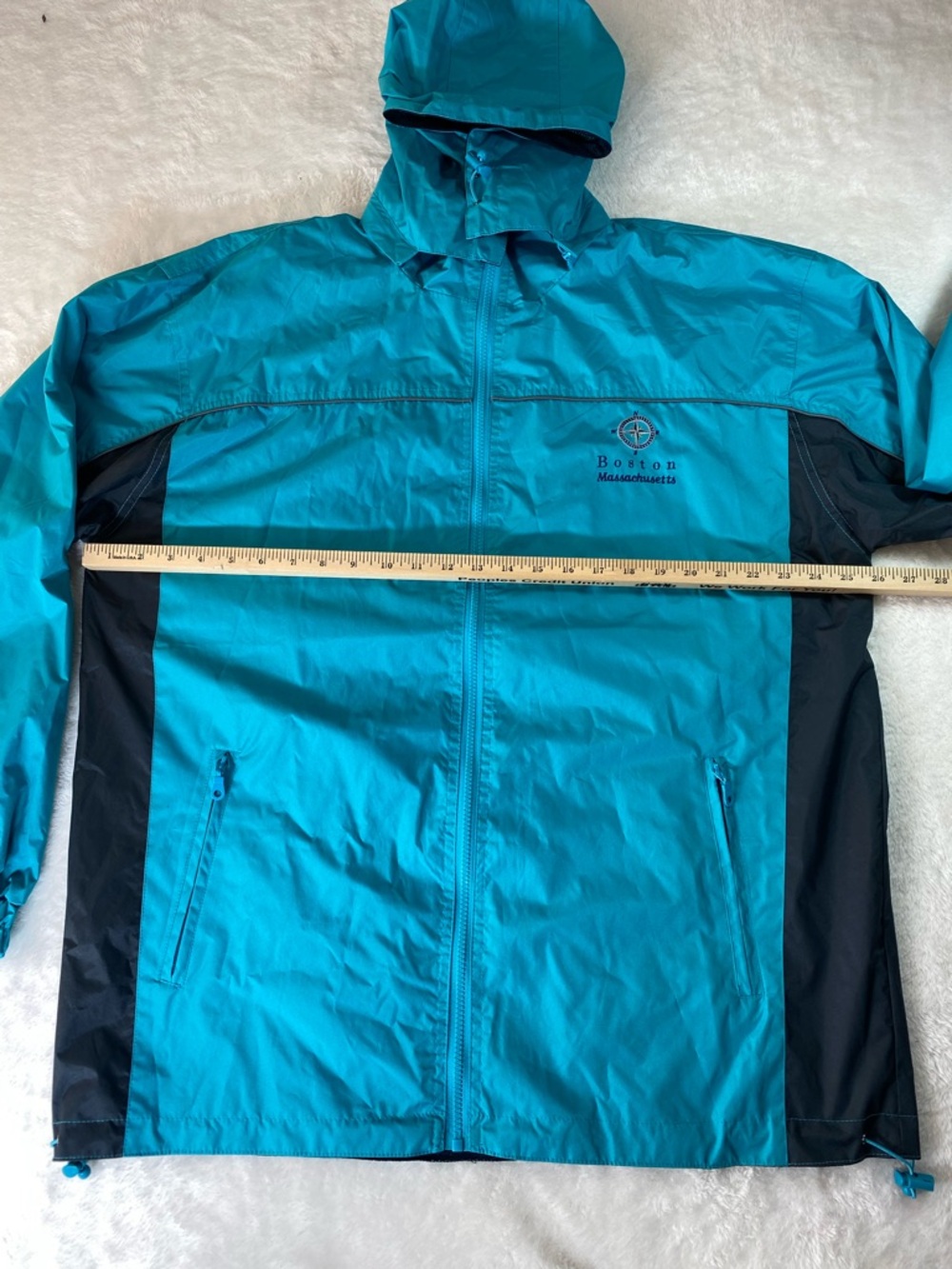 Cheneral Brand Boston Massachusetts Teal/ Navy Blue Windbreaker Jacket Hooded XL - Picture 9 of 9